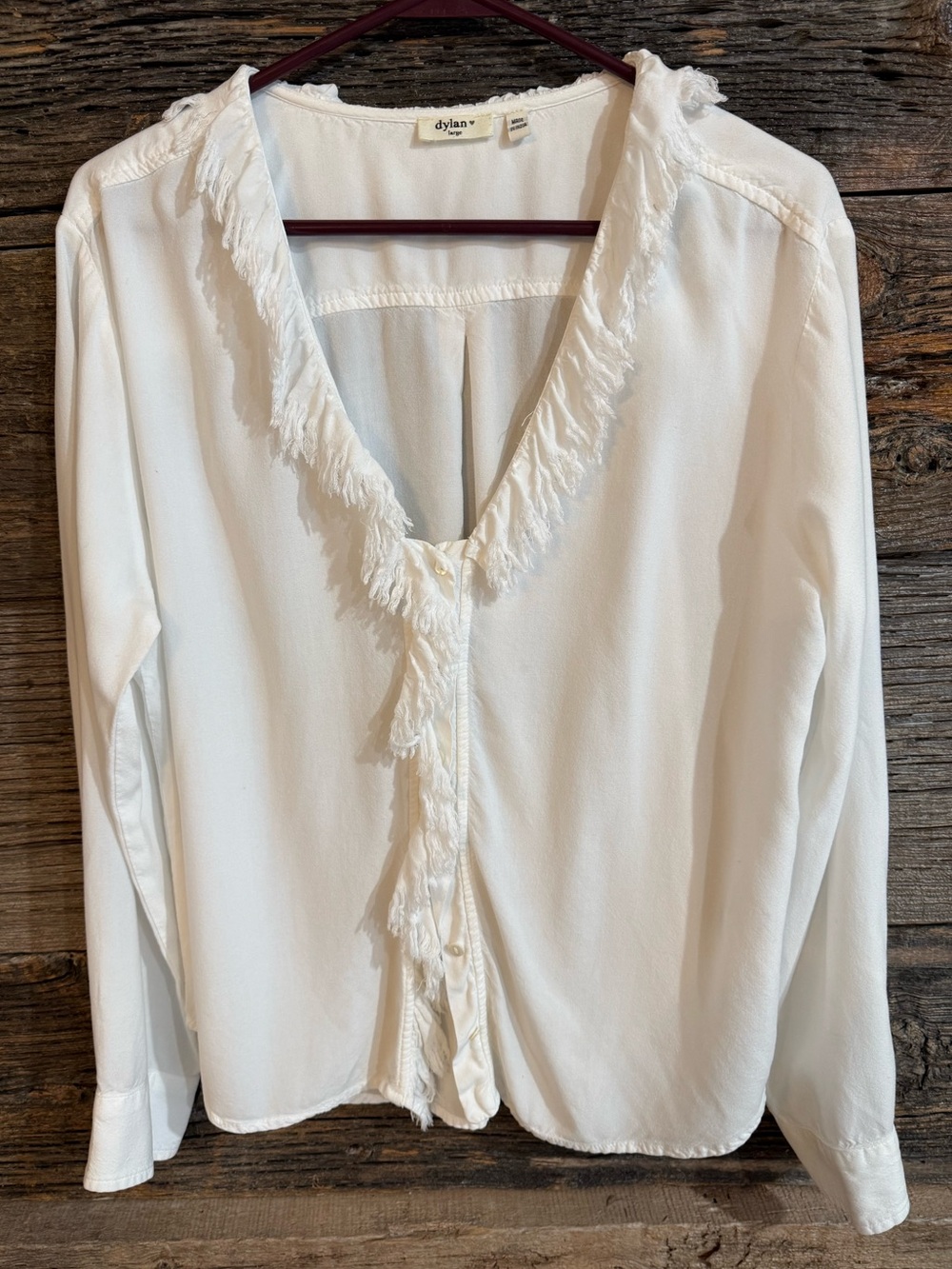 dylan white fringe V-neck button-down blouse